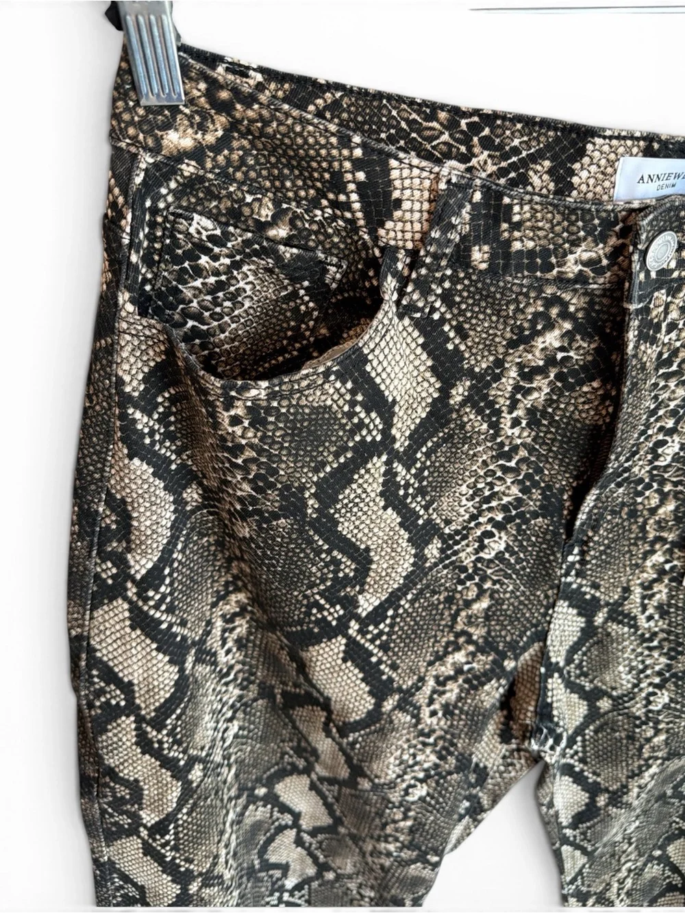 Anniewear Barrel Snake Print Pants Size XL Black Brown High Rise Cropped NEW - Picture 7 of 13